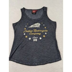 Indian Motorcycle Tank Top Shirt Women's L‎ Gray Sleeveless Round Neck Lace Top